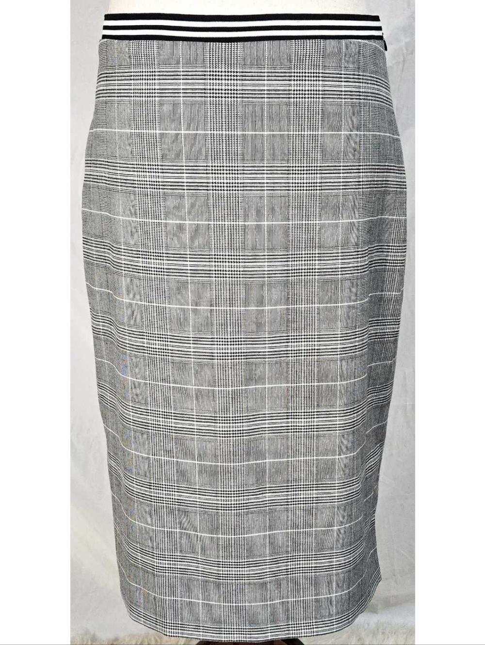 Banana Republic Plaid Pencil Skirt Gray Black White Classic Work Suit